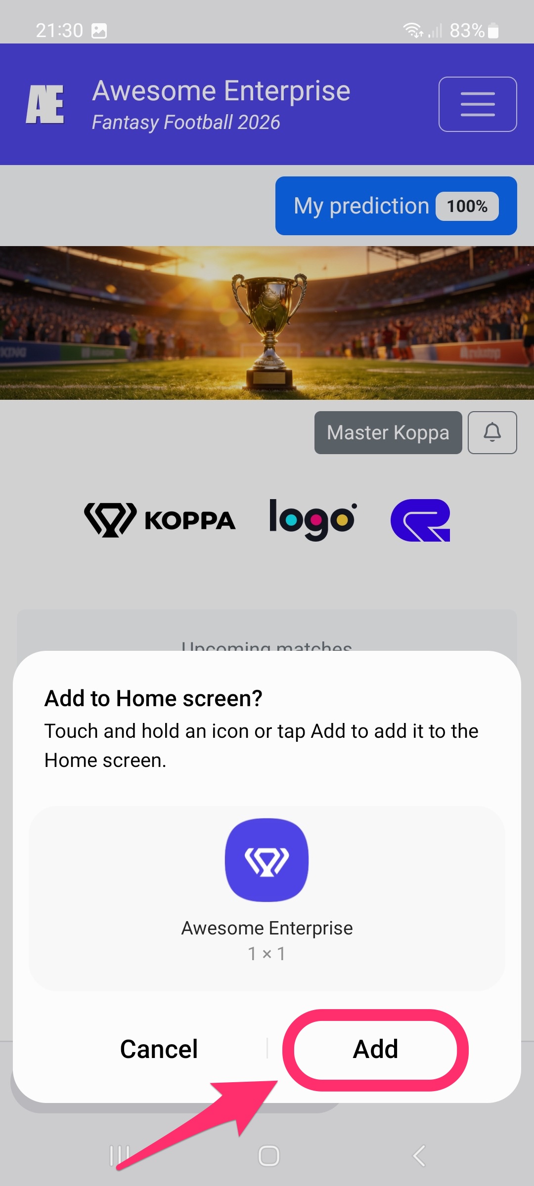 Bevestiging Voeg toe in Firefox op Android