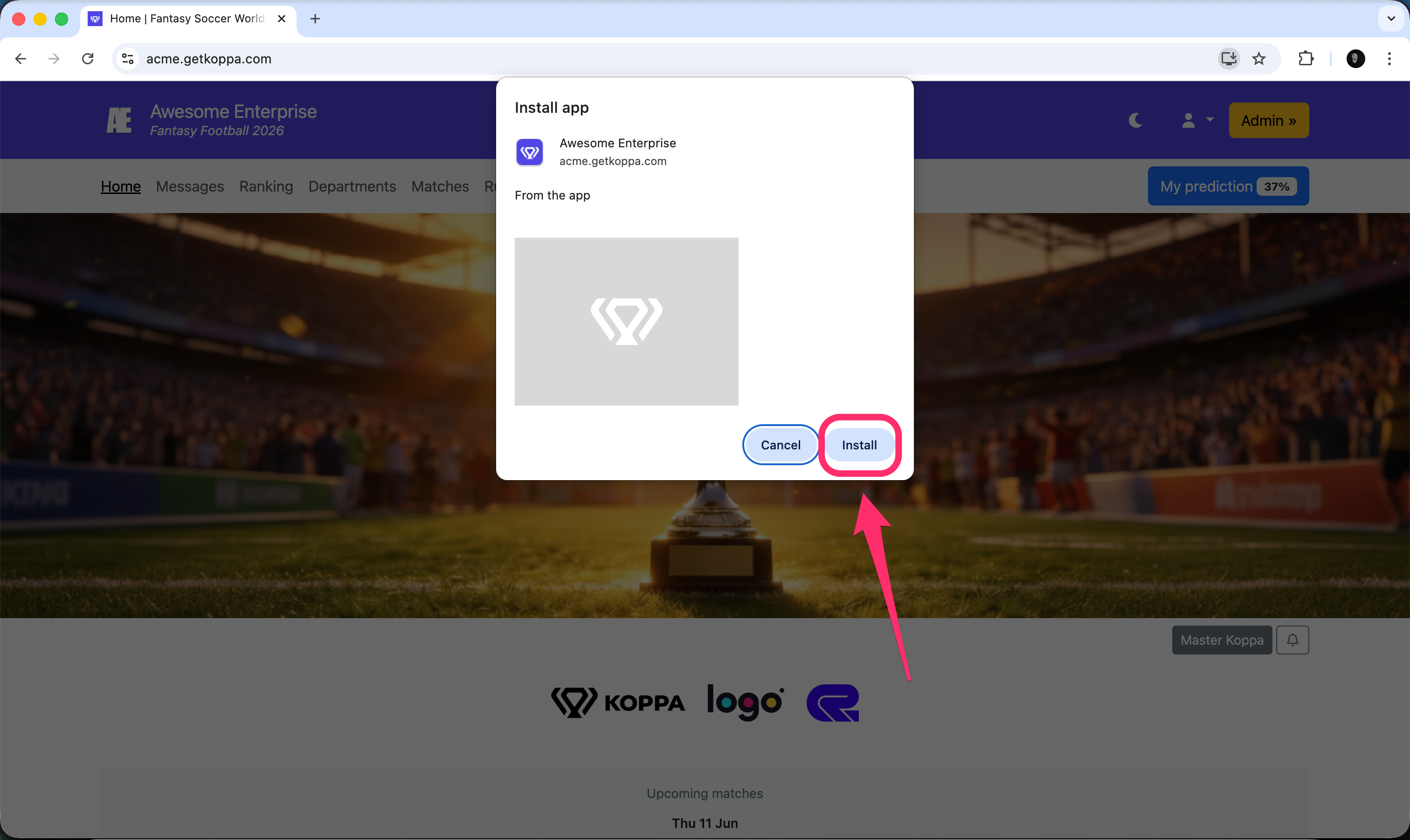 Bevestigingsvenster voor installatie in Chrome