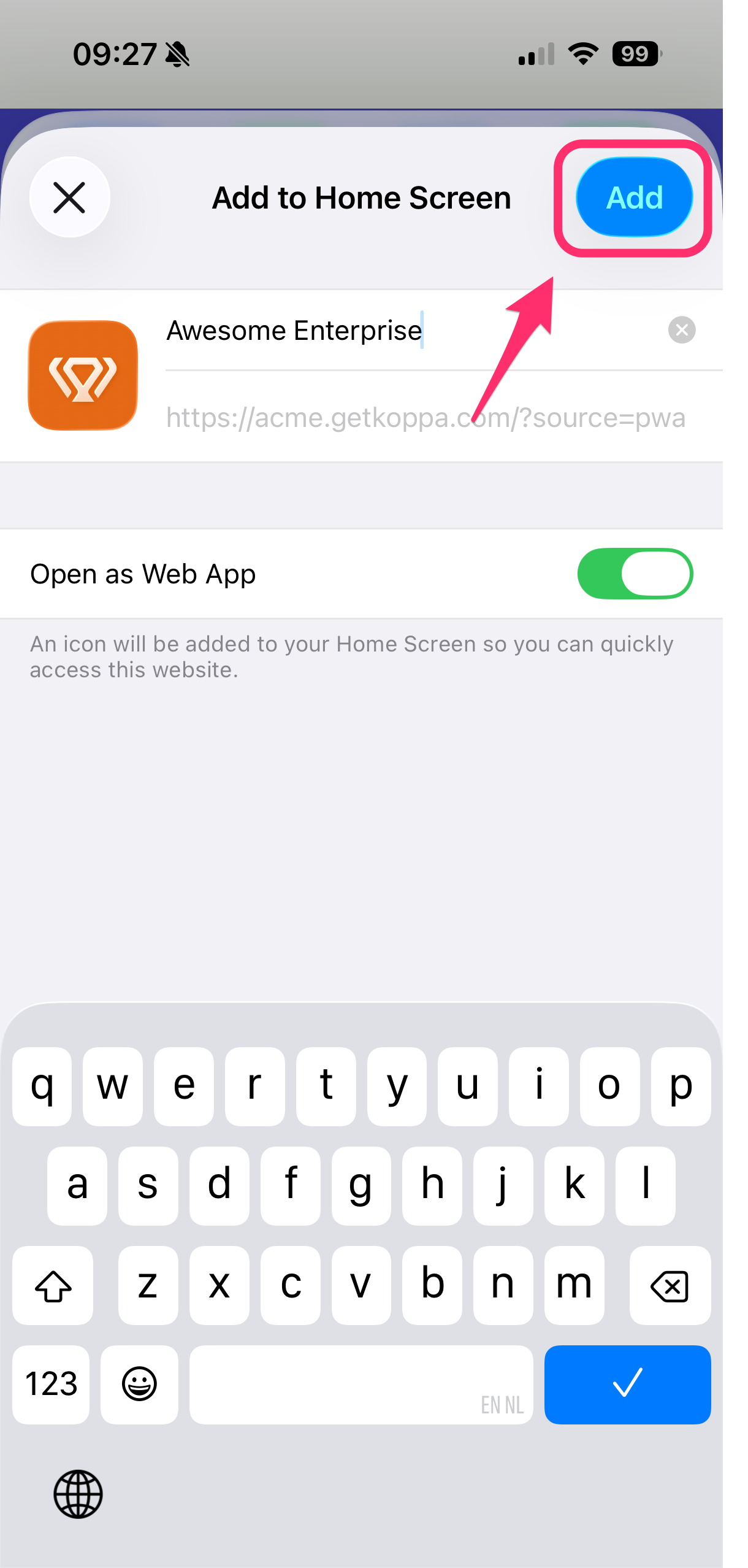 Bevestiging Voeg toe op iPhone
